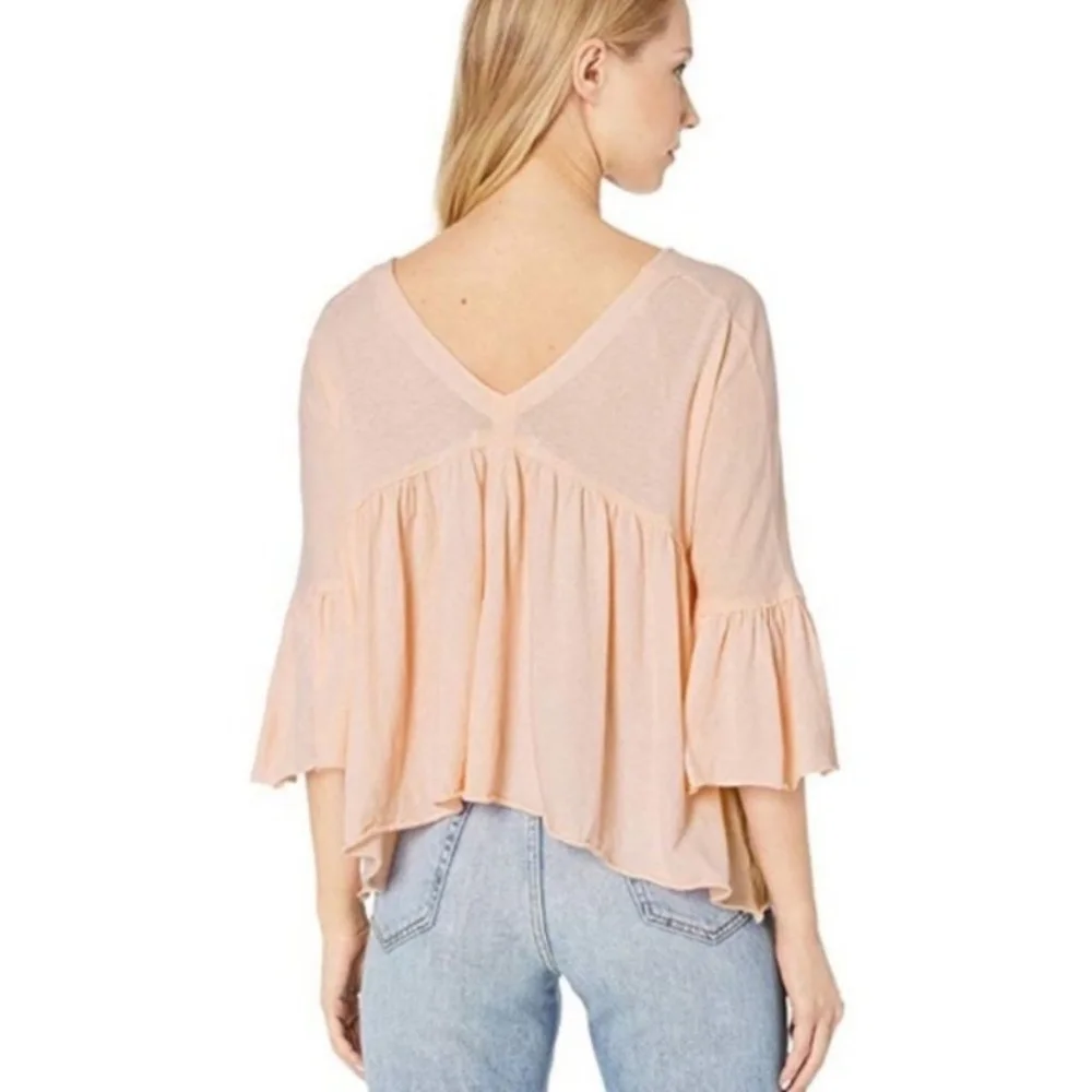 Free People Sweet Little Tee Pink Flounce Sleeve Top Size Small - Picture 4 of 8